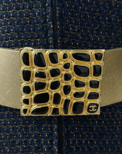 Chanel 19A Navy Blue & gold Embroidered Tweed dress