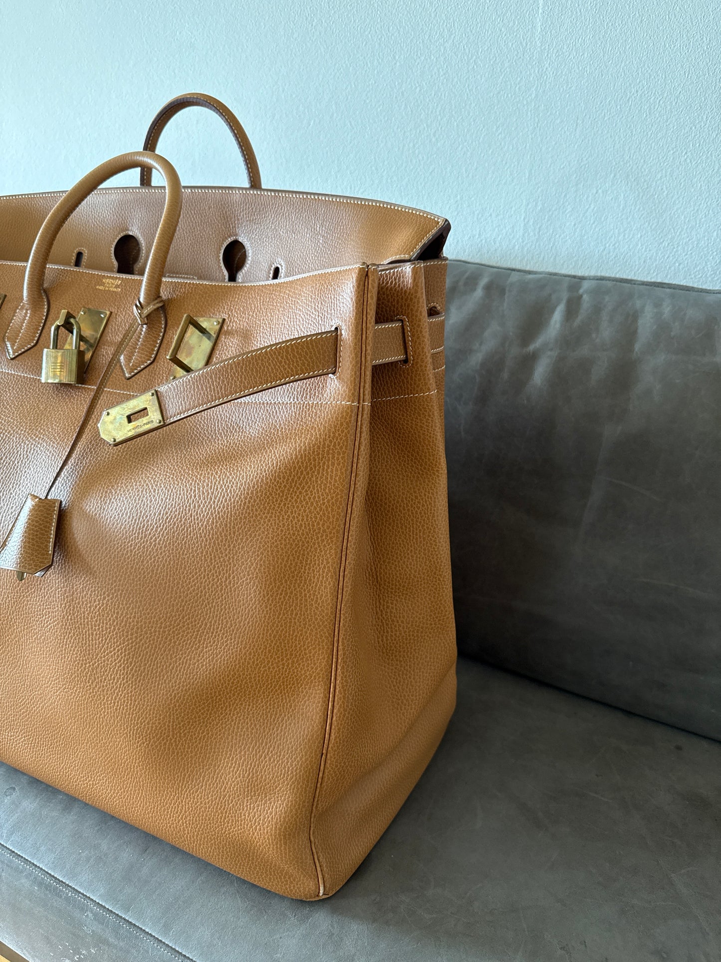 Rare Hermes Birkin HAC 60 Gold Ardennes Brass