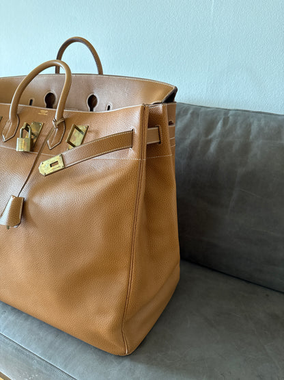 Rare Hermes Birkin HAC 60 Gold Ardennes Brass