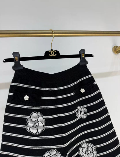 Chanel 23k Black & White Cashmere Bermuda Shorts