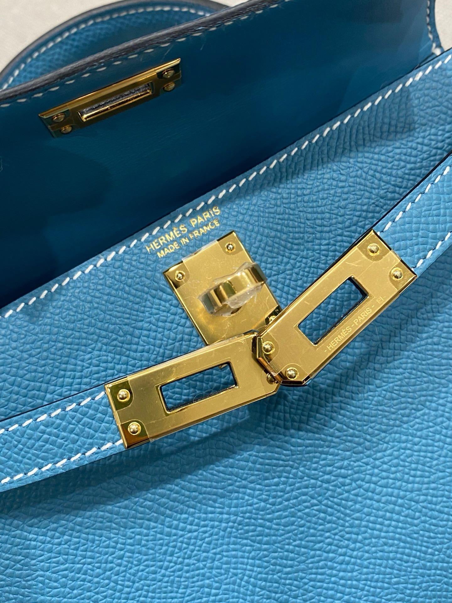 Hermes Mini Kelly Bleu Jean Epsom Gold Hardware