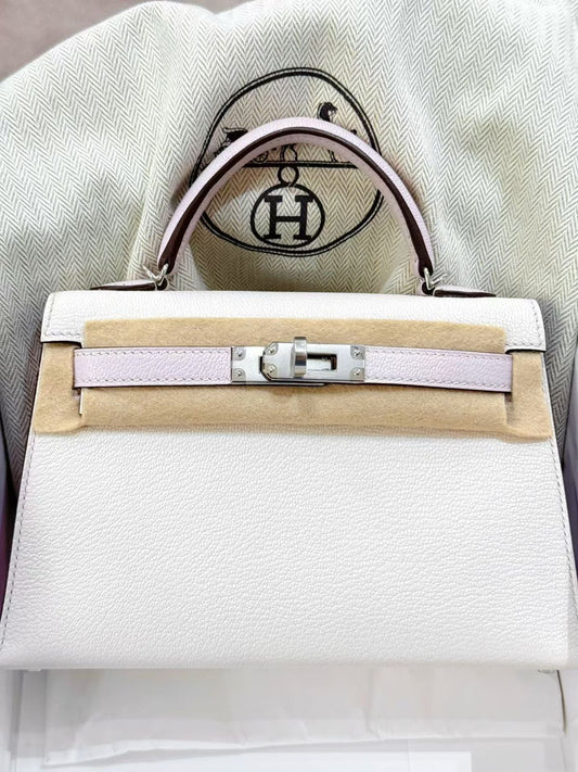 Hermes Mini Kelly 20 HSS Nata/Mauve Pale Chèvre Palladium hardware