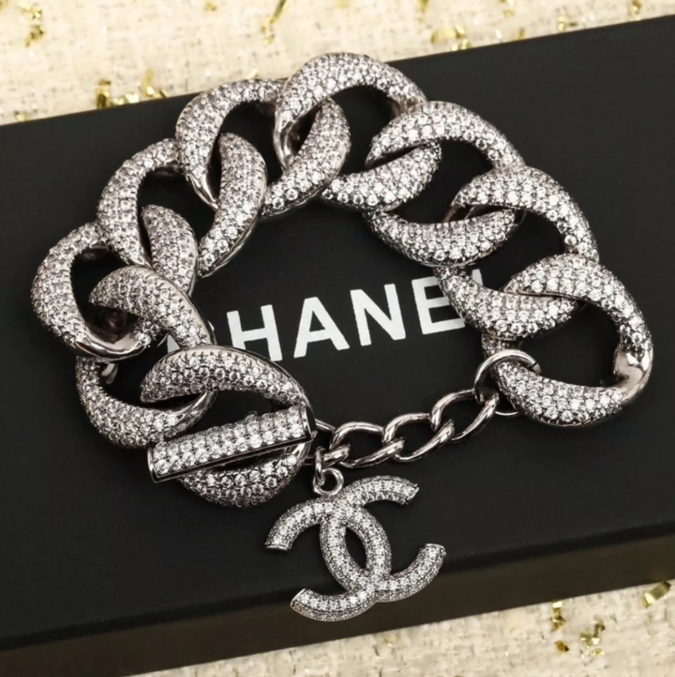 Chanel 22P full diamond double C chain bracelet