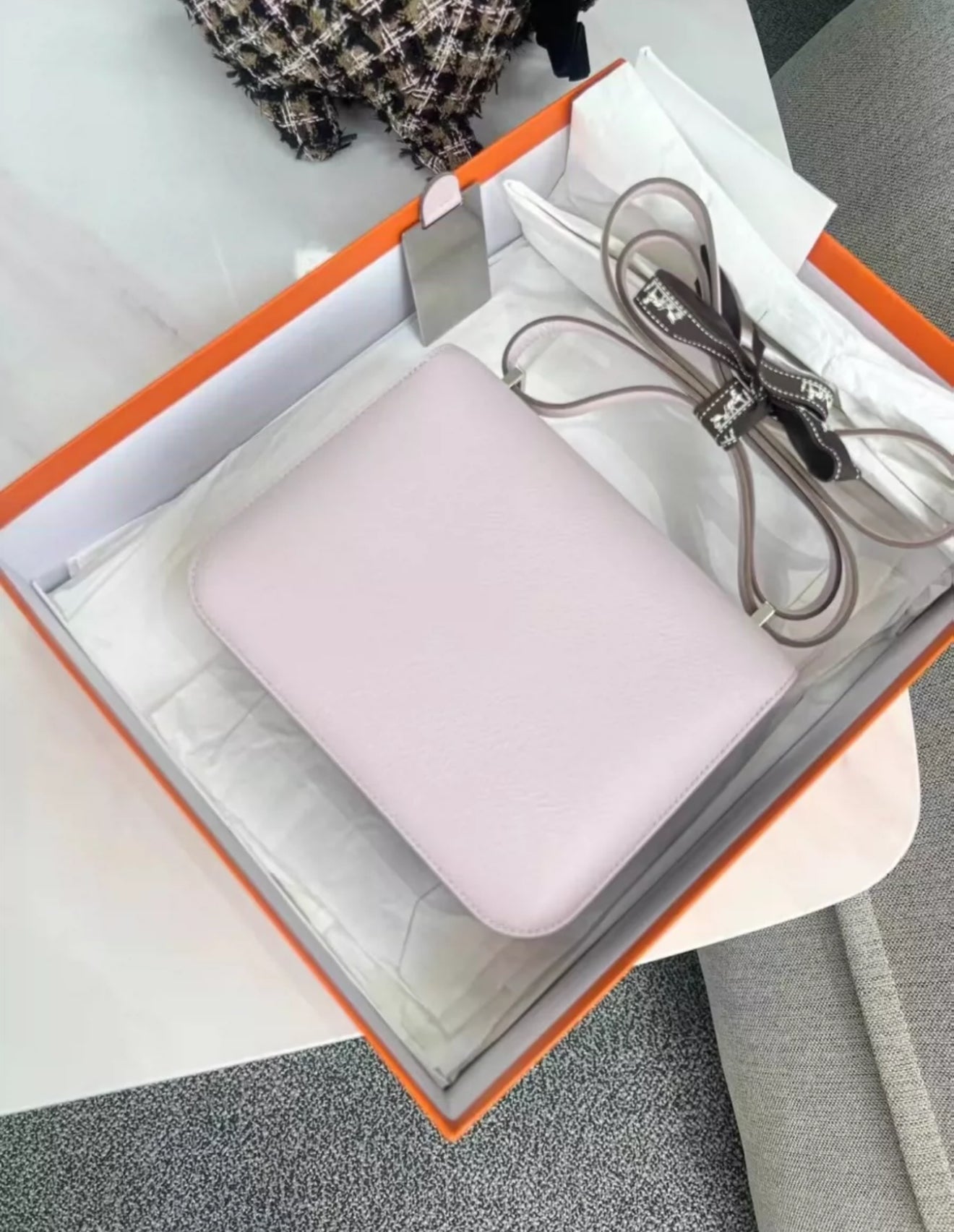 Hermes Constance mini touch Mauve Pale/ Red crocodile