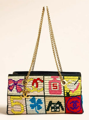 Chanel Medium Needlepoint Patchwork Precious Symbols Tote Bag Gold Hardware
