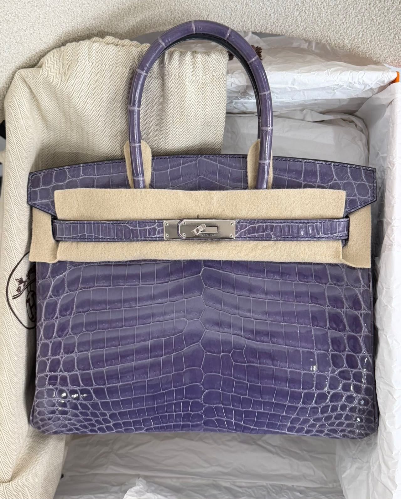 Hermes Birkin 30 Bleu Brighton Shiny Niloticus Palladium hardware