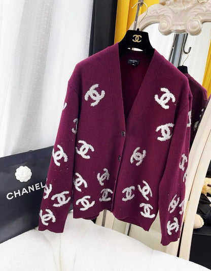 CHANEL 22A Bordeaux Cashmere Cardigan Size 40