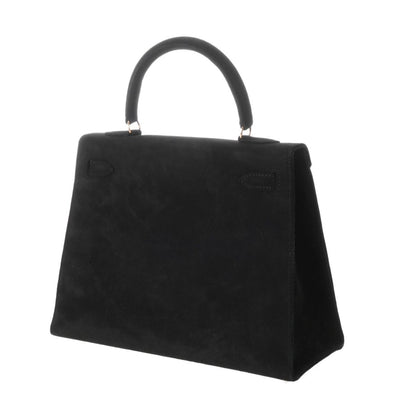 Hermes Kelly 25 Doblis black suede leather gold diamonds hardware