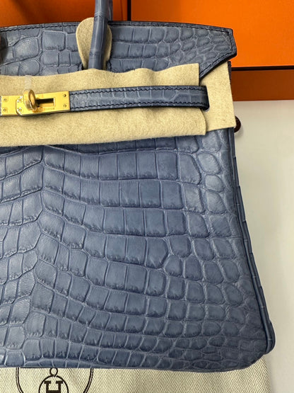 Hermes Birkin 25 blue Brighton matte niloticus Crocodile leather gold hardware