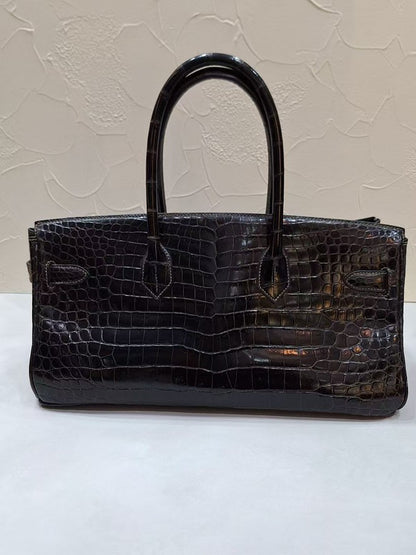 Rare Hermes shoulder birkin limited edition Black crocodile leather