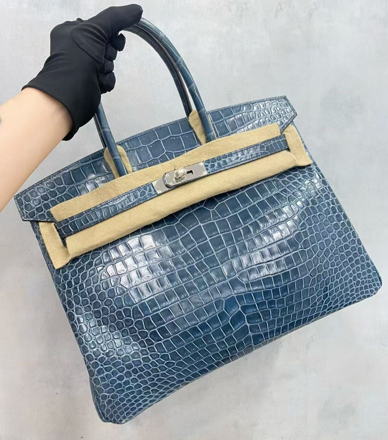 Hermès Birkin 35 blue tempete shiny porosus palladium hardware