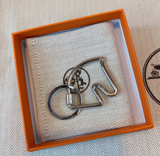 HERMES Cheval Key Charm Metal Silver with Box