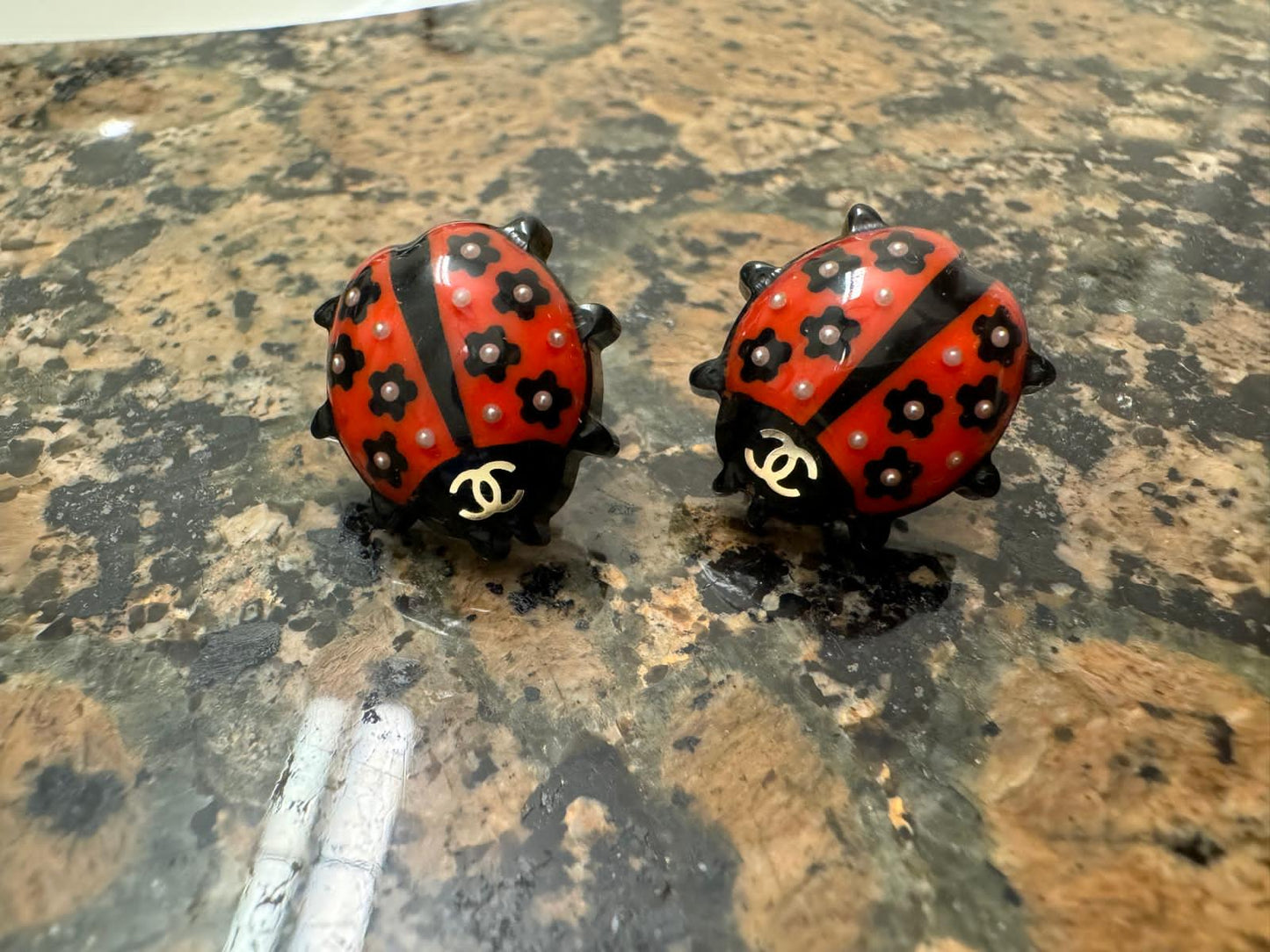 Chanel Vintage Lady bug Earrings