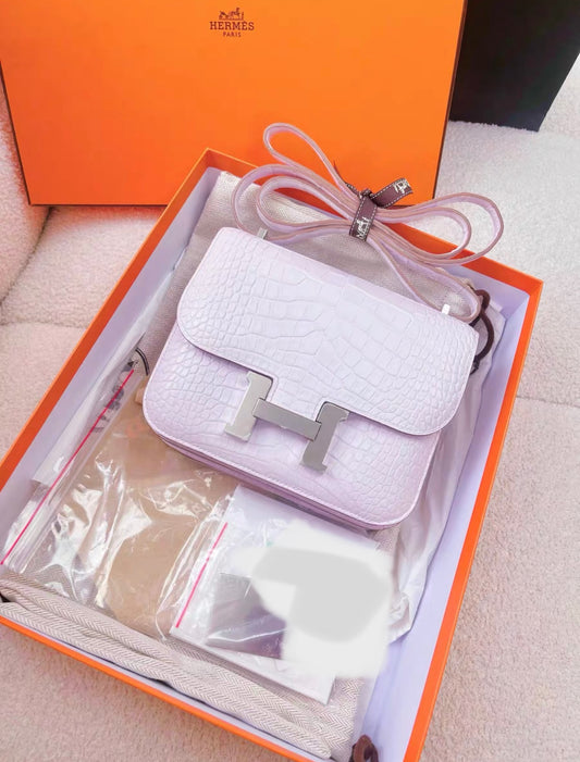 HERMES MATTE MAUVE PALE ALLIGATOR MINI CONSTANCE WITH PALLADIUM HARDWARE