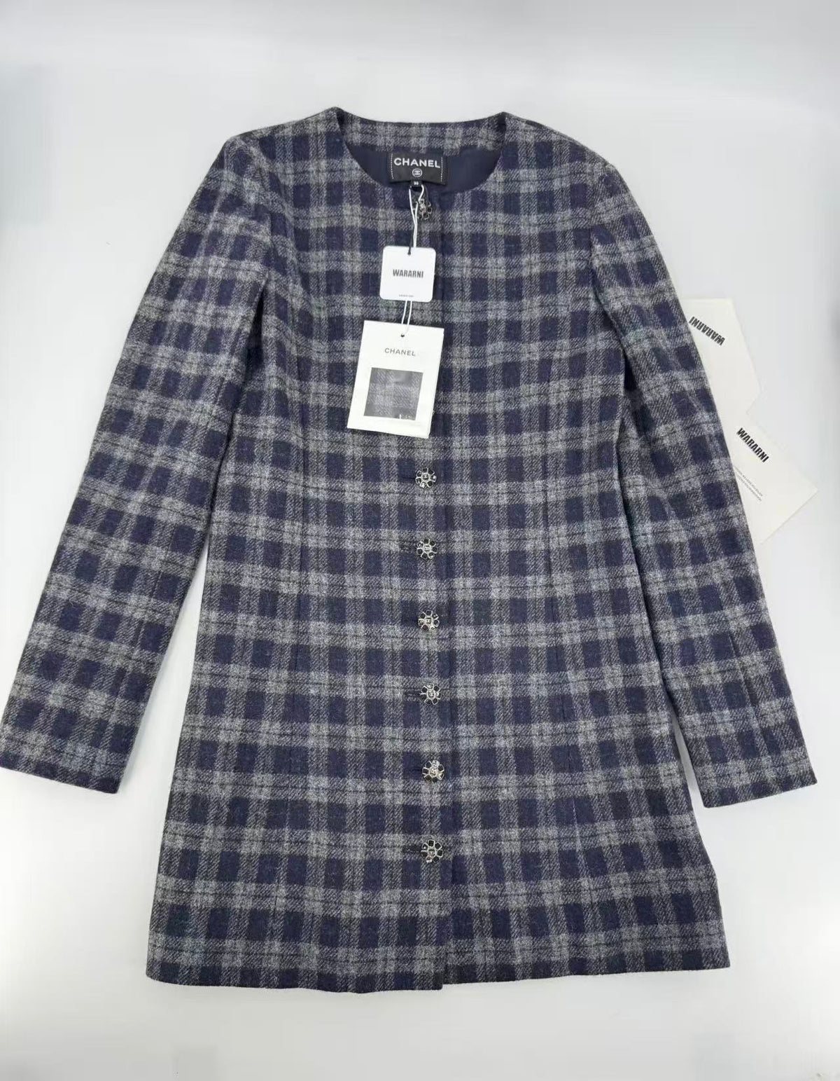 Chanel 22K Navy Blue & Gray Wool dress