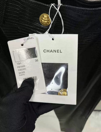 Chanel 19A Black Leather Pants