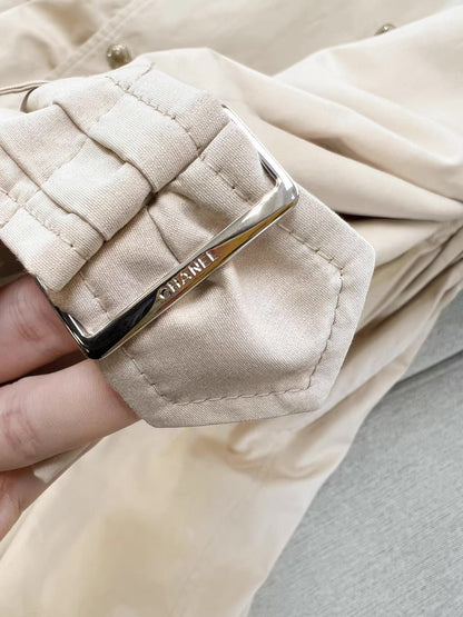 Chanel 25B trench coat with CC logo print
