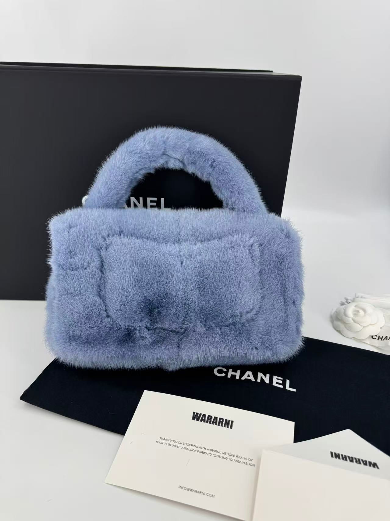 Chanel Vintage 1994 ice blue Mink Fur Top Handle Bag