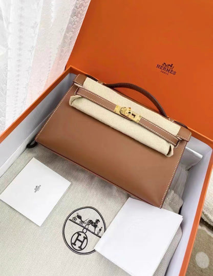 Hermes Mini Kelly Pochette Gold Swift Leather Gold Hardware