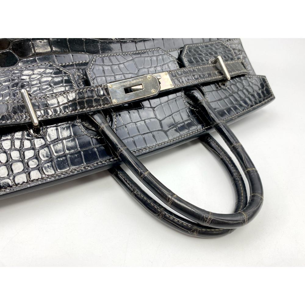 HERMÈS 40 HAC BLACK SHINY POROSUS CROCODILE PALLADIUM HARDWARE