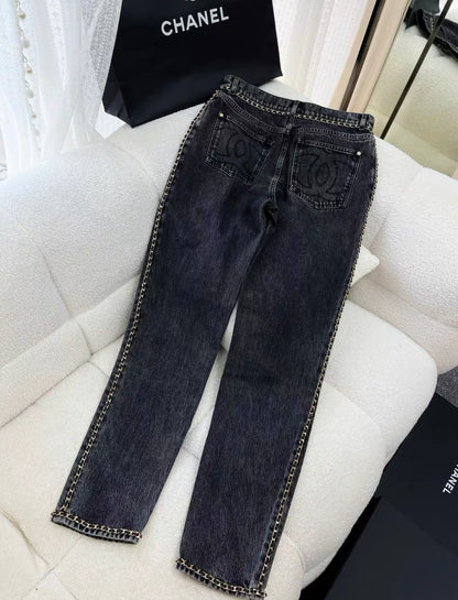 Chanel 23N Coco Neige black chain denim in size 38