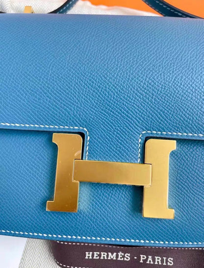 Hermes Constance Mini Blue Jean in Epsom Leather with Gold Hardware