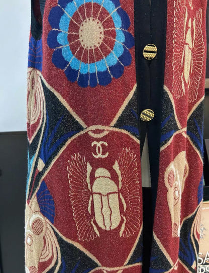 Chanel 19A Red 
Blue Cashmere Cardigan