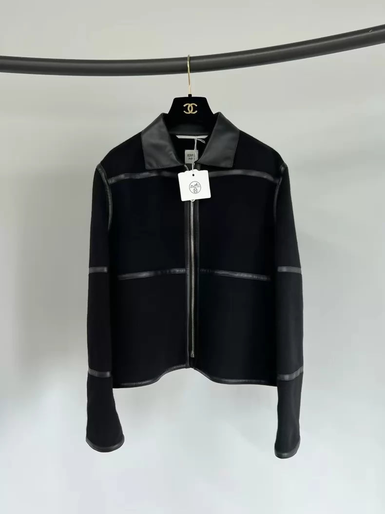 Hermes black cashmere and leather Jacket