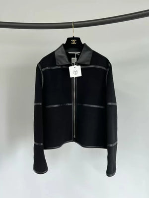 Hermes black cashmere and leather Jacket