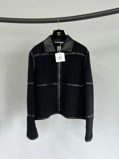 Hermes black cashmere and leather Jacket