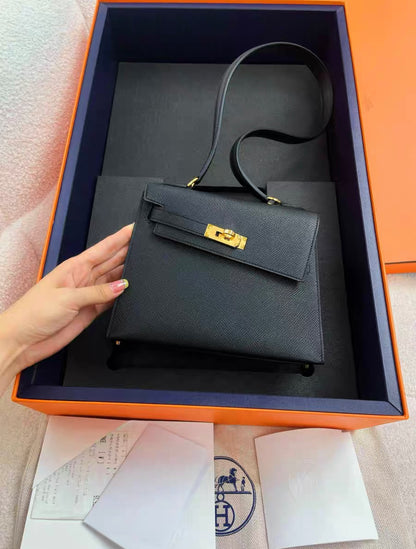 Hermès Kelly Sellier en Desordre 20 Black Epsom Gold Hardware stamp W full set with receipt brand new