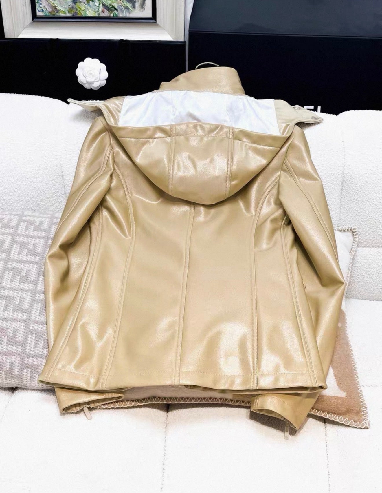 Chanel 23 iridescent champagne gold hooded down jacket