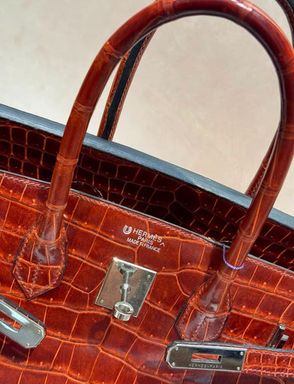 Hermes Birkin 35 Braise Lipstick Red Crocodile Palladium Hardware