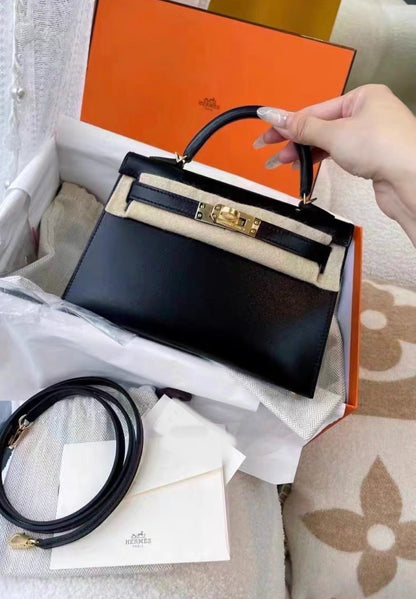 Hermes Mini Kelly 20 Black Box Gold Hardware