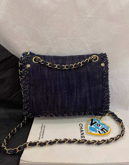 CHANEL 2006 VINTAGE NIGHT FLIGHT DENIM REISSUE AIRPLANE RAINBOW BAG 24K GHW