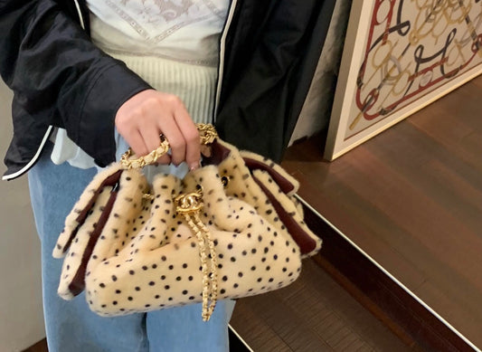 Chanel 26A leopard 25 bag light beige and black dot with gold hardware
