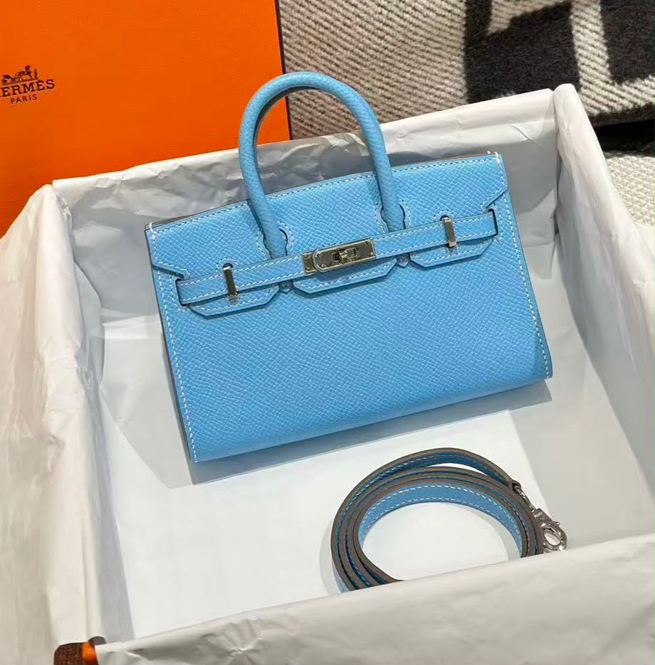 Rare. Hermes Micro birkin 15 in blue Celeste palladium hardware