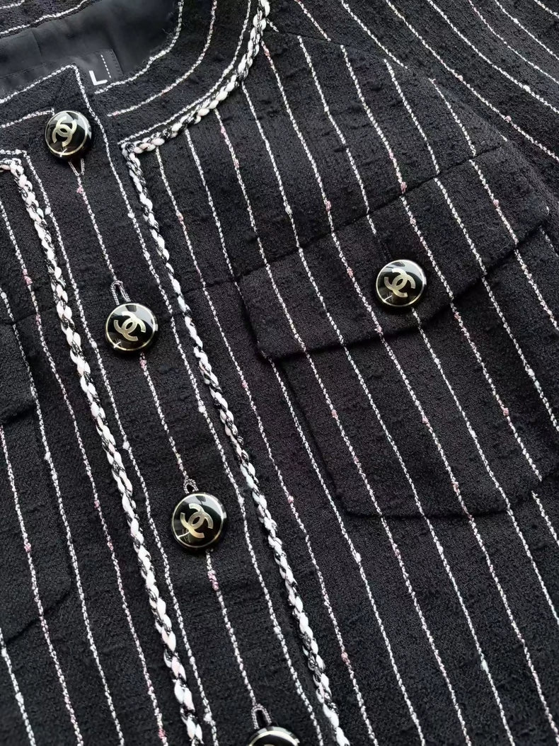 Chanel 23P Black Striped Tweed Jacket