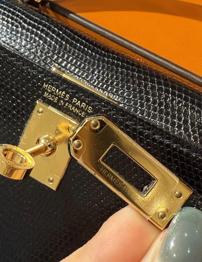 Hermes Mini Kelly Black Lizard Gold Hardware