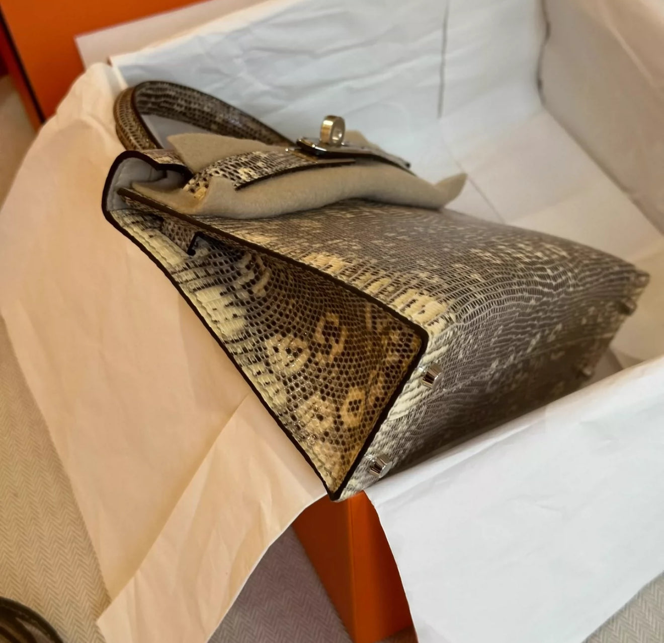 Hermes Mini Kelly Ombré Lizard Palladium Hardware