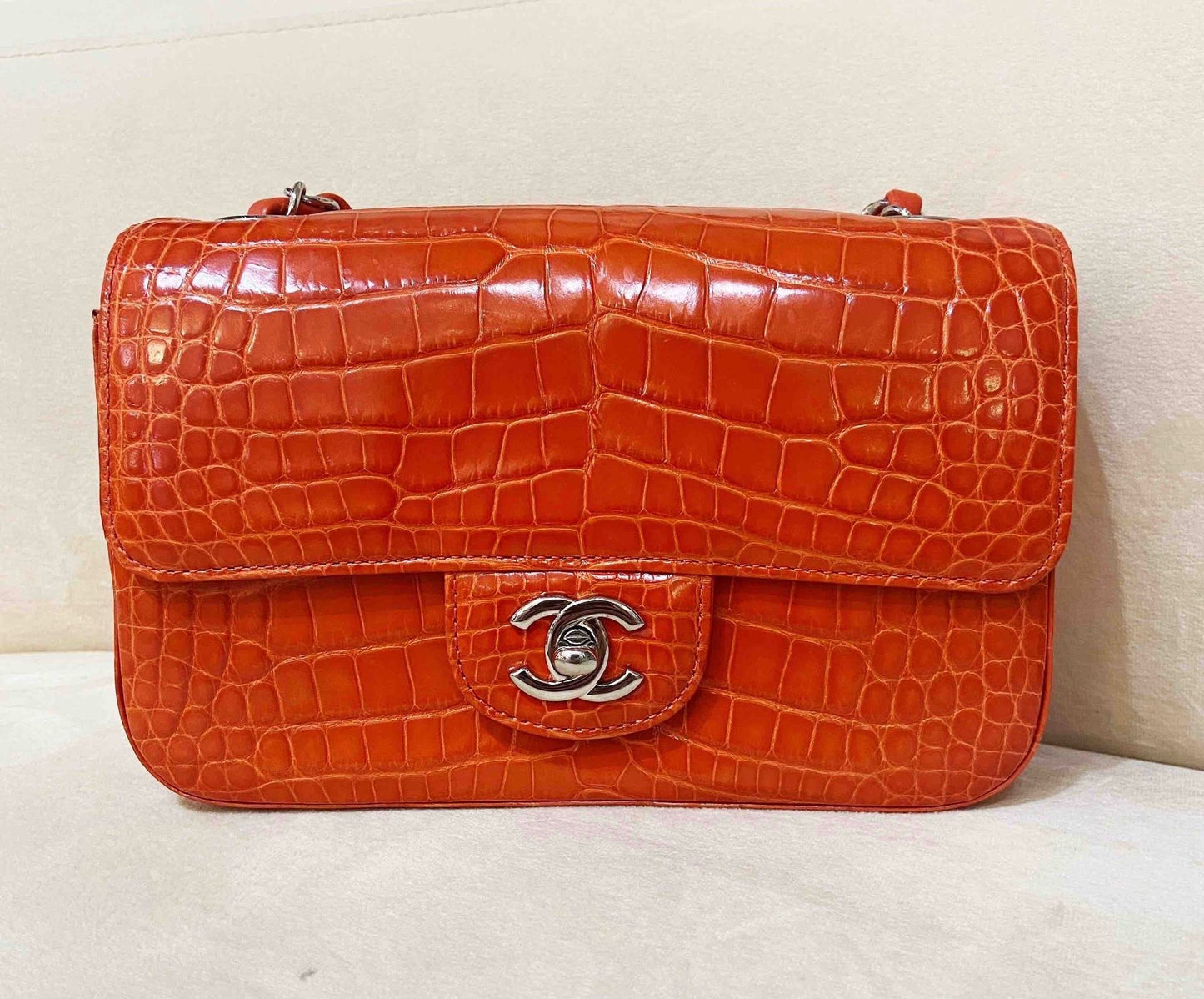 Chanel Orange Alligator mini Flap Bag