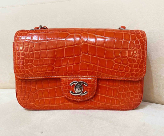 Chanel Orange Alligator mini Flap Bag