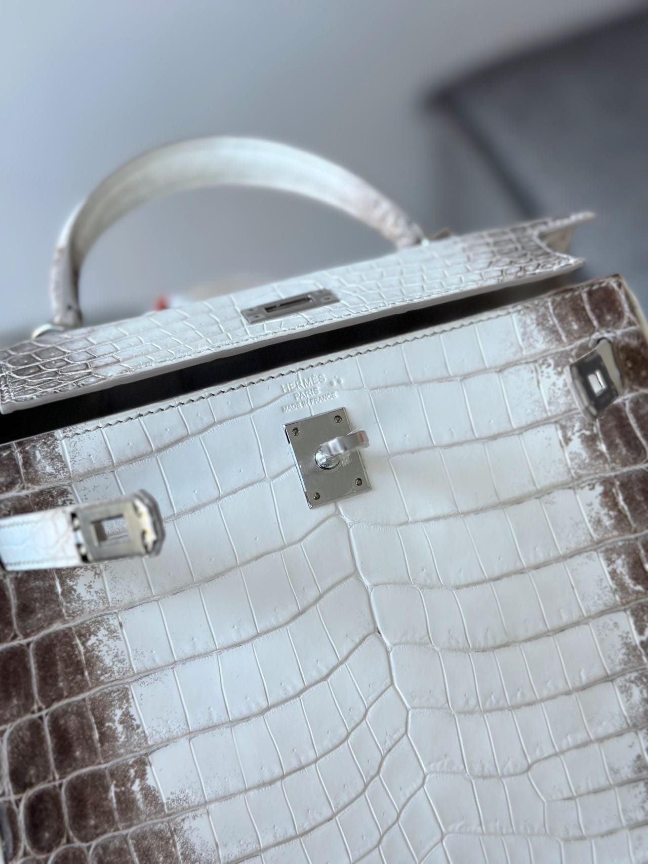 Hermès Kelly Retourne 25 Himalaya Niloticus Crocodile Palladium Hardware