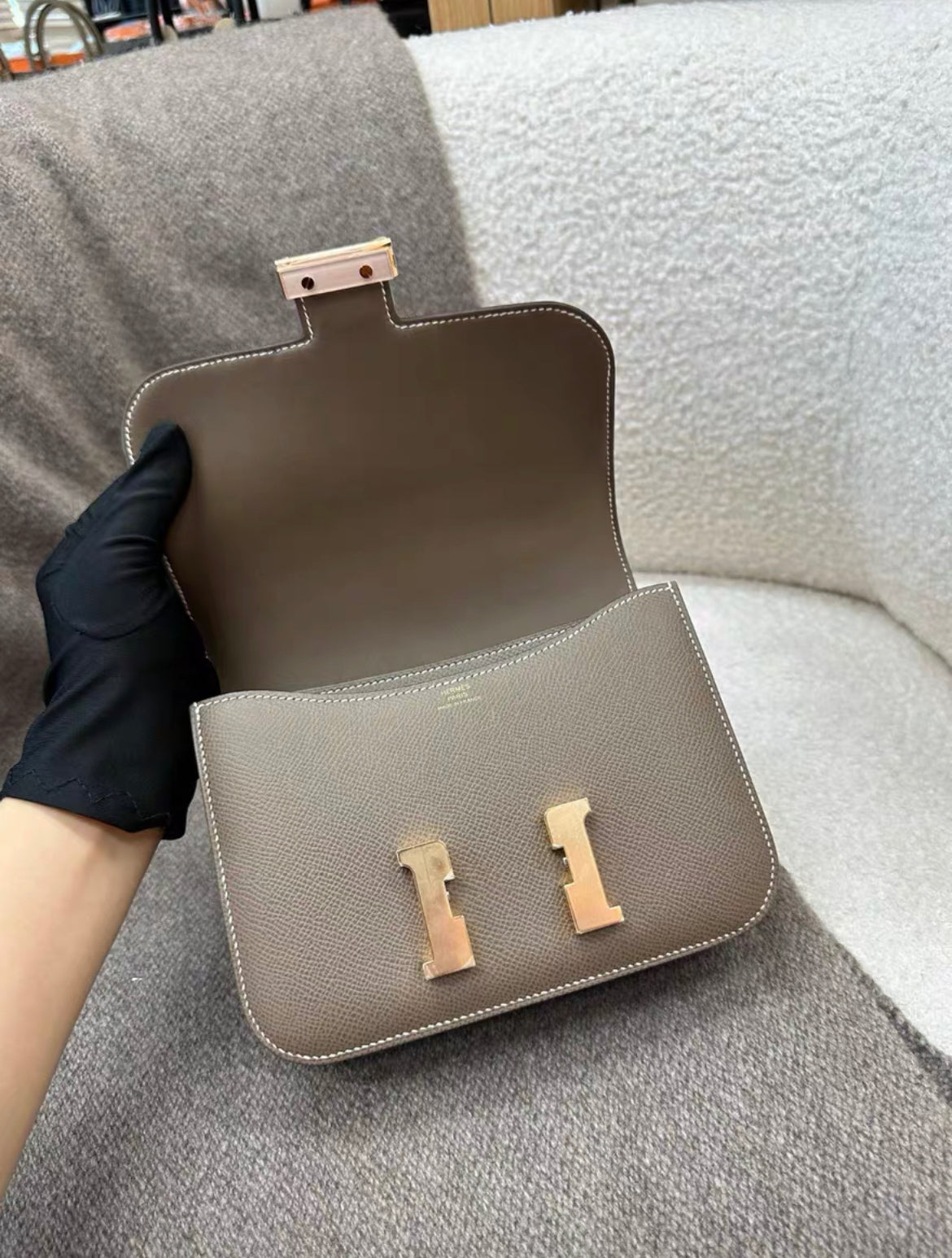 Hermes Constance mini Mirror　Etoupe grey Epsom leather Rose gold hardware