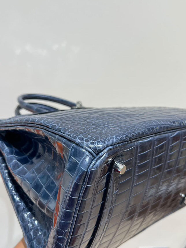 Hermes Birkin 35 Bag Blue Sapphire Porosus Crocodile Palladium Hardware