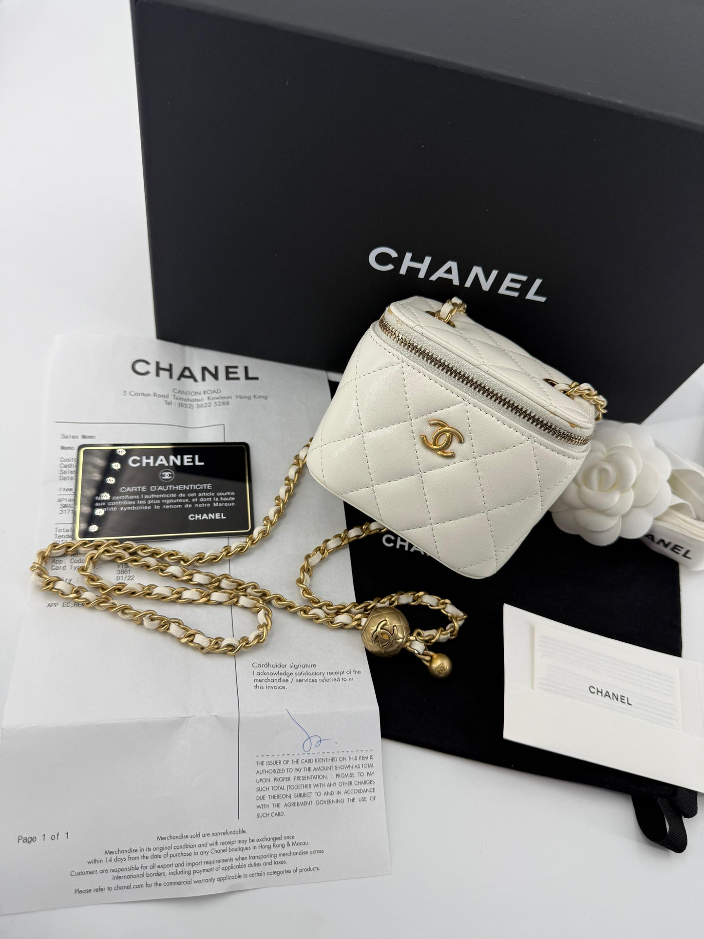 Chanel ecru mini vanity case gold chain hardware