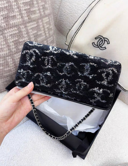 Chanel 23B Black Sequin Double CC flap bag