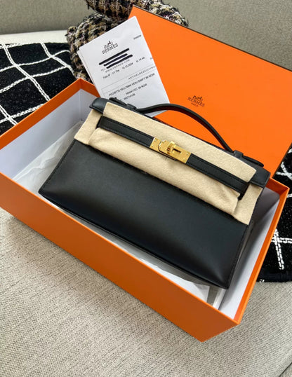 Hermes Mini Kelly Pochette Noir Black Swift Gold Hardware