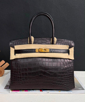 Hermes Birkin 30 Black Matte Alligator Gold hardware