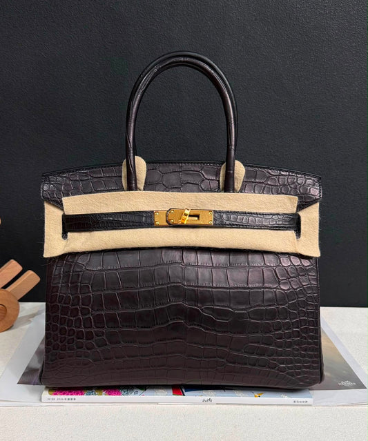Hermes Birkin 30 Black Matte Alligator Gold hardware